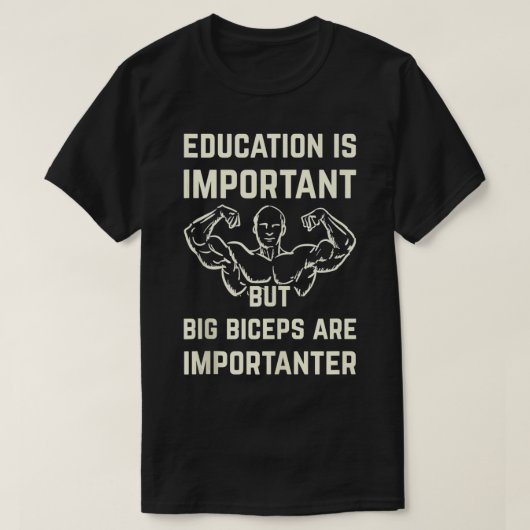 メンズおもしろい教育は重要だが大きな二頭筋A Tシャツ (デザイン正面)