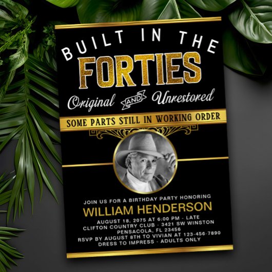メンズおもしろい誕生日パーティー40年代に建てられた 招待状