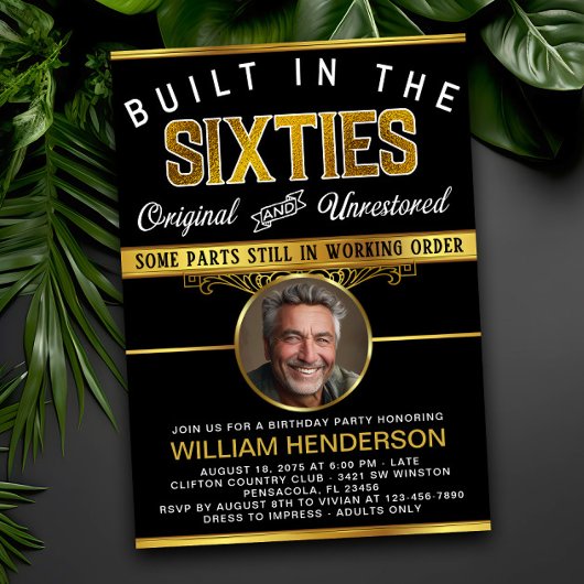 メンズおもしろい誕生日パーティー60年代に設立 招待状