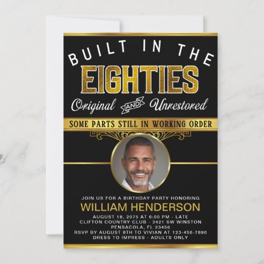 メンズおもしろい誕生日80年代に構築 招待状 (正面)