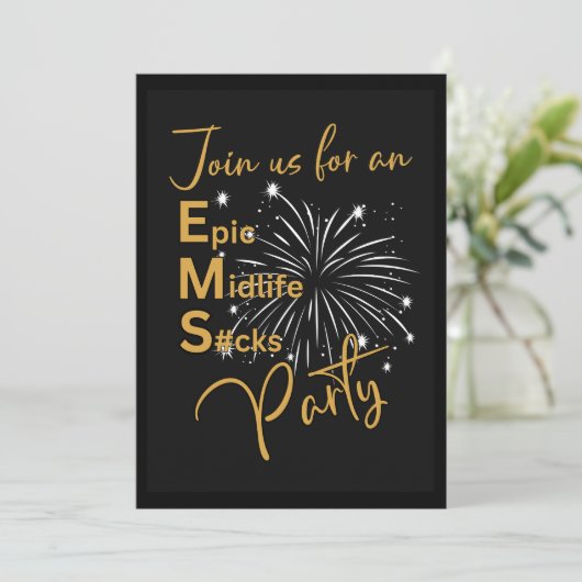 メンズおもしろい金ゴールドエピックMidlife S#cks 50th birthday 招待状 (スタンド正面)