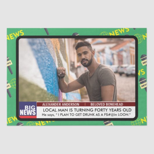 メンズおもしろい40th誕生日テレビニュース50th 60th 薄葉紙 (正面)