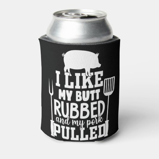 メンズおもしろいBBQ – 私は私のお尻を擦ったTシャツが好き 缶クーラー (缶裏面)