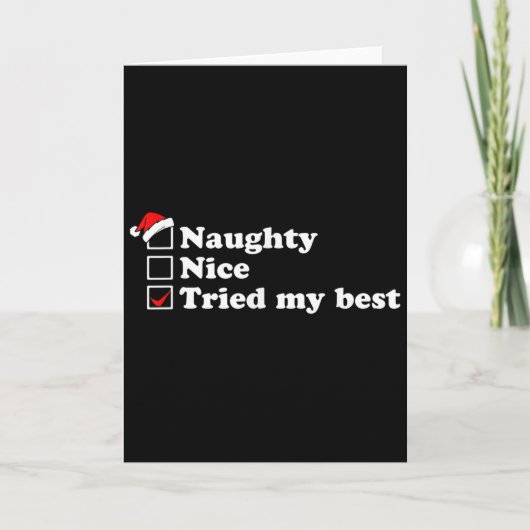メンズのいたずらリストと良い子のリスト サンタさん、試してみたよ オプション付き カード (正面)