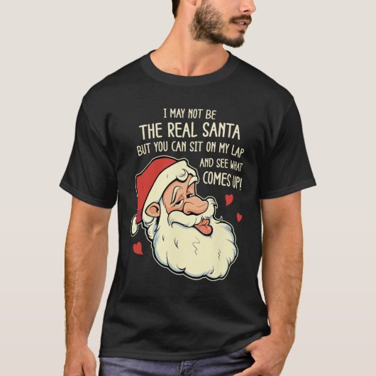 メンズは私の膝に座る失礼なおもしろいクリスマスクリスいけなム Tシャツ (正面)