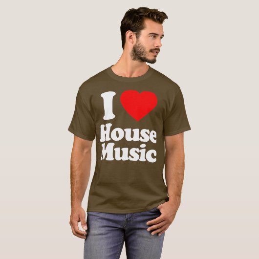 メンズアイラブハウスミュージックハート土産おもしろい Tシャツ (正面フル)