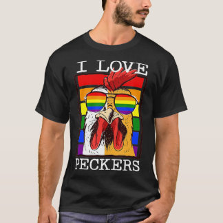 メンズアイラブペッカーズロースターゲイLGBTレインボーシック Tシャツ