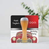 メンズアゲージバースデーパーティレッドビアオールドカー 招待状 (スタンド正面)