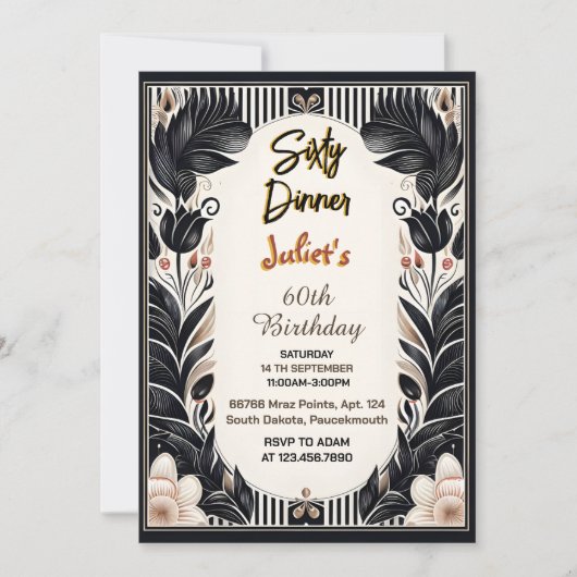 メンズアダルトディナエレガントー60歳の誕生日 招待状 (正面)
