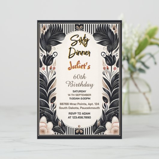 メンズアダルトディナエレガントー60歳の誕生日 招待状 (スタンド正面)