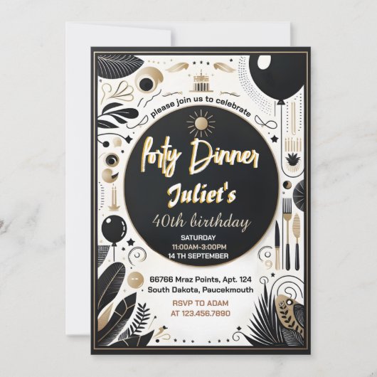 メンズアダルトディナーエレガント40歳の誕生日 招待状 (正面)
