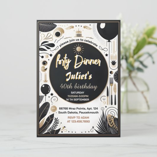 メンズアダルトディナーエレガント40歳の誕生日 招待状 (スタンド正面)