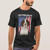 メンズアメリカンフラッグイングリッシュスリンガースパニエル犬パパFa Tシャツ (正面)