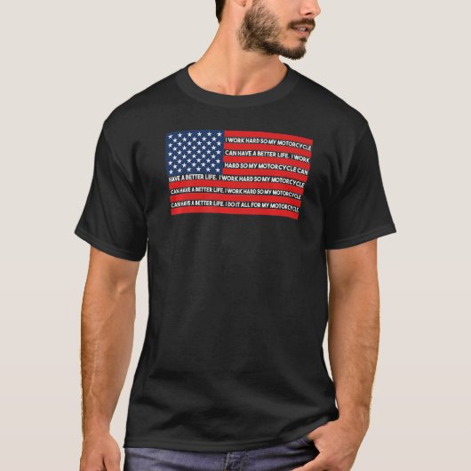 メンズアメリカンフラッグオートバイモおもしろいートサイクリスト Tシャツ (正面)