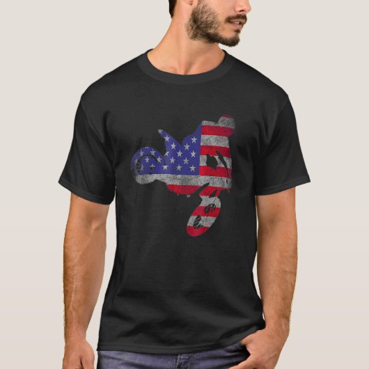 メンズアメリカンフラッグダートバイクモトクロスアパレルモ Tシャツ (正面)