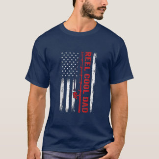 メンズアメリカ国旗魚釣りリールカッコいいパパ父親D Tシャツ