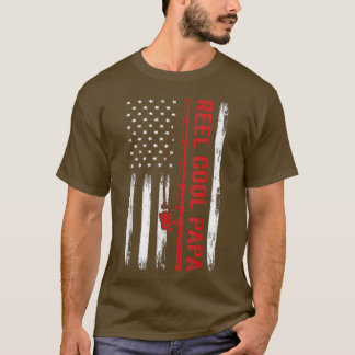メンズアメリカ国旗魚釣りリールパカッコいいパの父親 Tシャツ