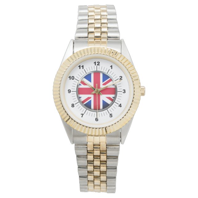 メンズイギリス国旗2トーンブレスレットウォッチ 腕時計 (正面)