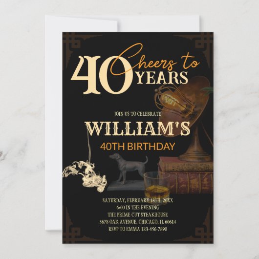 メンズウィスキー&シガーヴィンテージ40th誕生日招待状 招待状 (正面)
