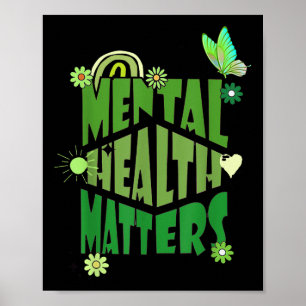 メンズウィメンズキッズメンタルヘルスSグリーンリボンアウェア ポスター