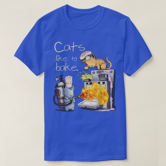 メンズウィメンズキャッツはシェフキャットを焼くのがおもしろい好き Tシャツ (デザイン正面)