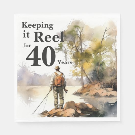 メンズウォーターカラー魚釣り誕生日パーティー スタンダードランチョンナプキン (正面)