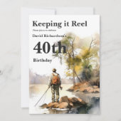 メンズウォーターカラー魚釣り誕生日パーティー 招待状 (正面)