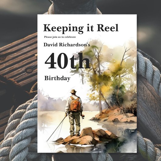 メンズウォーターカラー魚釣り誕生日パーティー 招待状