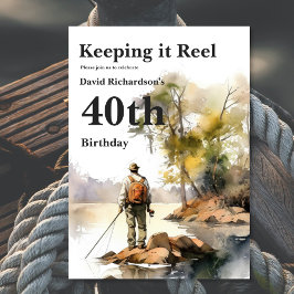 メンズウォーターカラー魚釣り誕生日パーティー 招待状