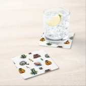 メンズウオータカラー魚釣りギアパターン スクエアペーパーコースター (インサイチュ)