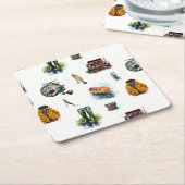 メンズウオータカラー魚釣りギアパターン スクエアペーパーコースター (アングル)