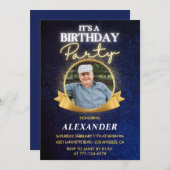 メンズエレガントネイビー写真89歳の誕生日 招待状 (正面/裏面)