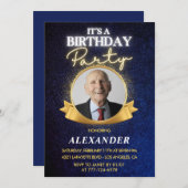 メンズエレガントネイビー写真96歳 招待状 (正面/裏面)