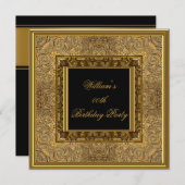 メンズエレガント木製ルック金ゴールド誕生日パーティー 招待状 (正面/裏面)