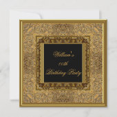 メンズエレガント木製ルック金ゴールド誕生日パーティー 招待状 (正面)