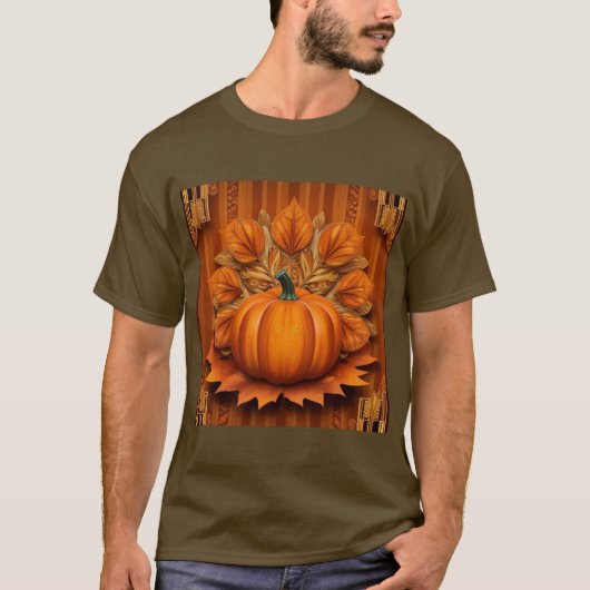 メンズオレンジカボチャ茶色Tシャツ Tシャツ (正面)