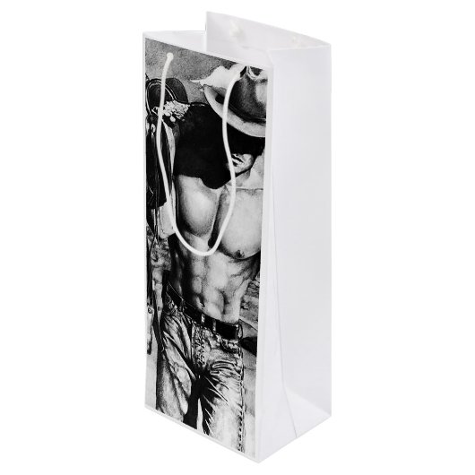 メンズカッコいいカウボーイミュージカル体メンズアート ワインギフトバッグ (裏面アングル)