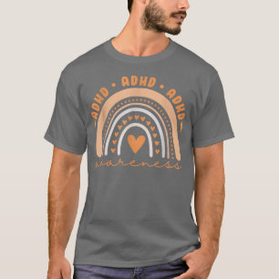 メンズキュートADHD認識度レインボーオレンジリボンメンズ Tシャツ