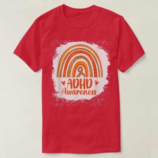 メンズキュートADHD認識度レインボーオレンジリボンメンズ Tシャツ (デザイン正面)