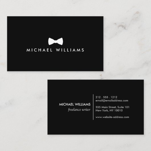 メンズクラシックの弓タイのロゴ – 白と黒 名刺 (正面/裏面)