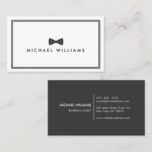 メンズクラシックの弓タイのロゴ – 白黒 名刺 (正面/裏面)