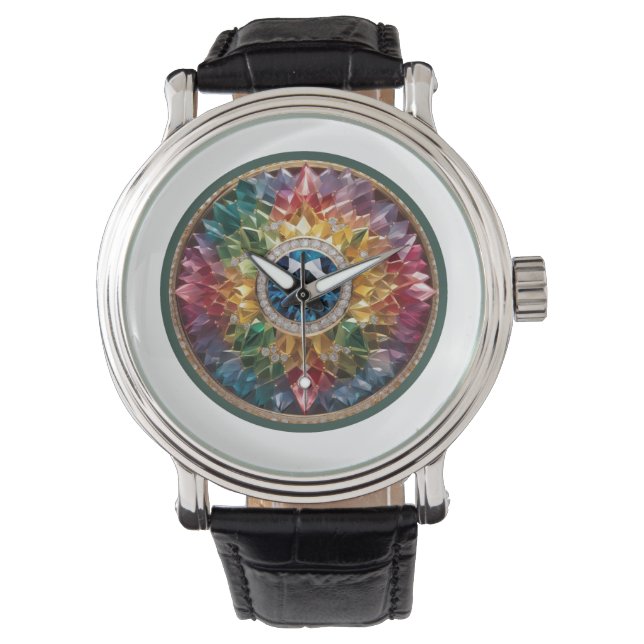 メンズクラシックヴィンテージブラックレザーストラップウォッチ 腕時計 (正面)