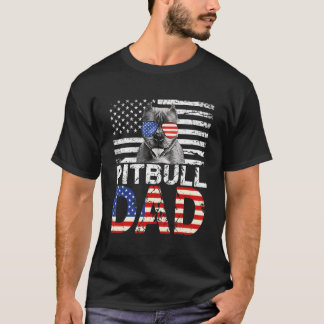 メンズクールピットブルパパ米国国旗の愛国的な父祖D Tシャツ