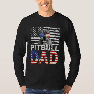 メンズクールピットブルパパ米国国旗の愛国的な父祖D Tシャツ