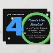 メンズグリーン/青/第30回誕生日パーティー 招待状 (正面/裏面)