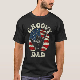 メンズグルーヴィパパ70s美学USA国旗のレトロGroov Tシャツ