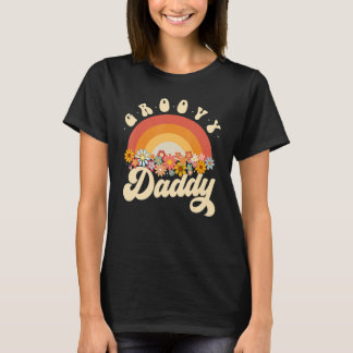 メンズグルーヴィーパパレトロレインボーカラフルフラワーズD Tシャツ
