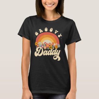 メンズグルーヴィーパパレトロレインボーカラフルフラワーズD Tシャツ
