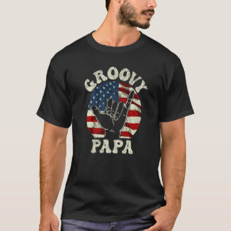メンズグルーヴィーパパ70s美学アメリカ国旗のレトロGroo Tシャツ