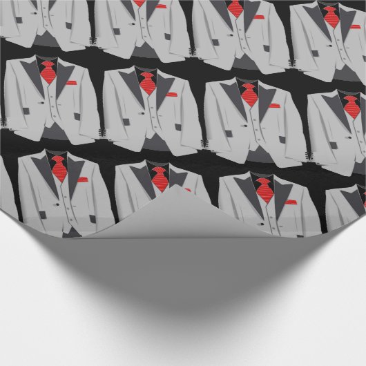 メンズグレーのスーツと赤のネクタイ ラッピングペーパー (角)